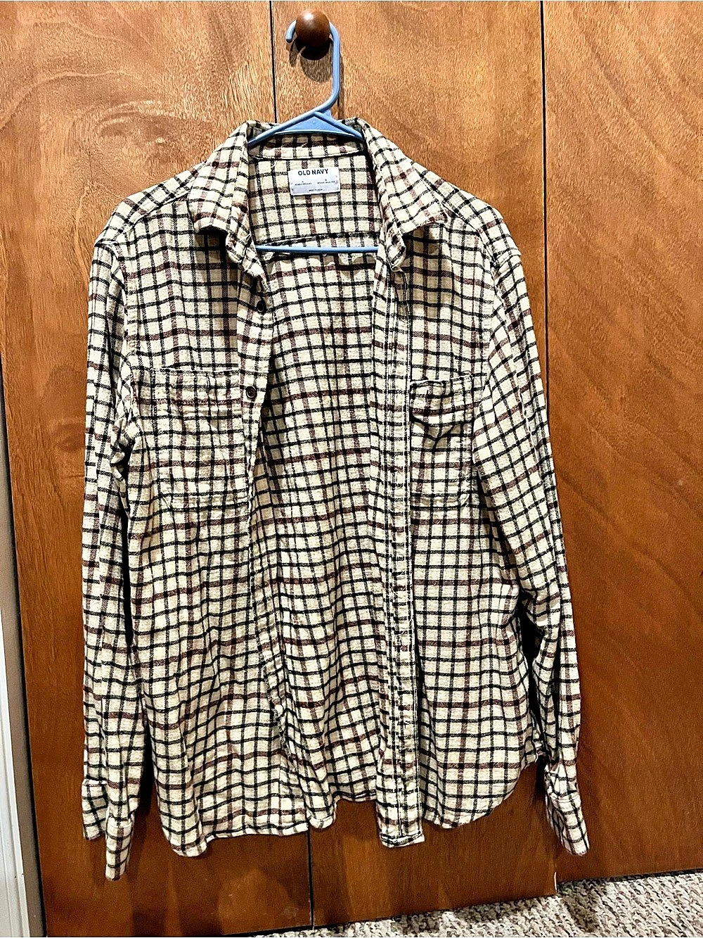 Old Navy Double-Brushed Plaid Flannel Shirt Beige, Brown, Black